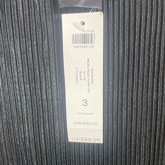 Chico's Travelers Womens Size 3 Black Micro Pleat Assymetrical Tunic Elegant NWT - Picture 6 of 6